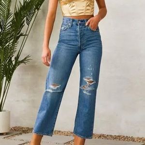 Levi’s 501 Straight Cut Ankle Length Distressed Jeans
